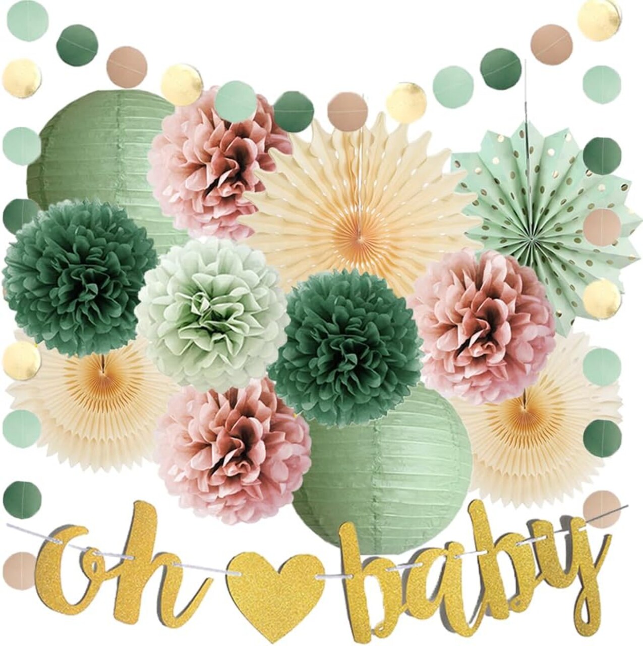 Pom Poms Lanterns(Dusty Rose, Sage Green)7.8 x 7.8 x 0.6 inches